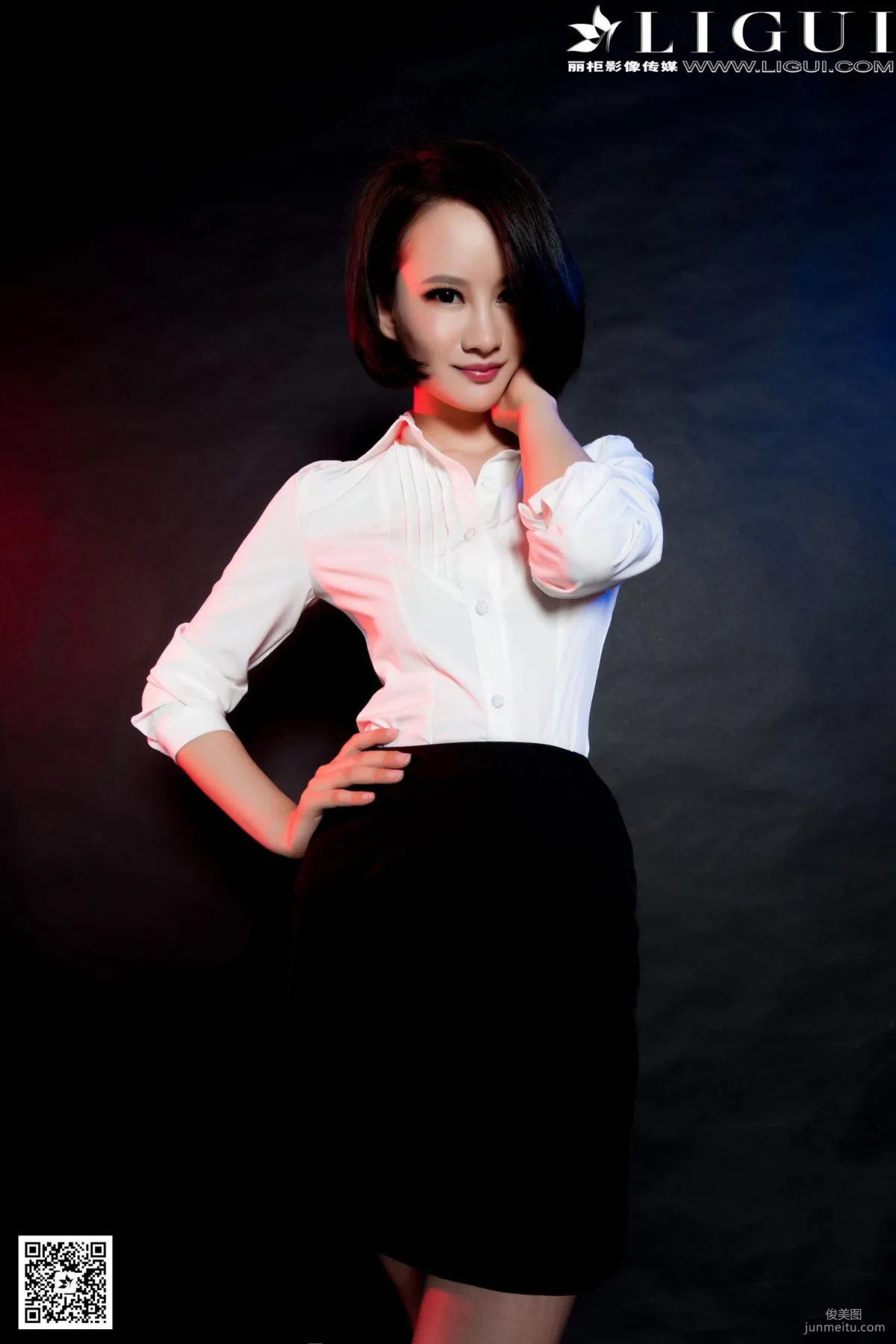 [丽柜LiGui] Model AMY《红高跟短发灰丝女郎》美腿玉足写真图片2