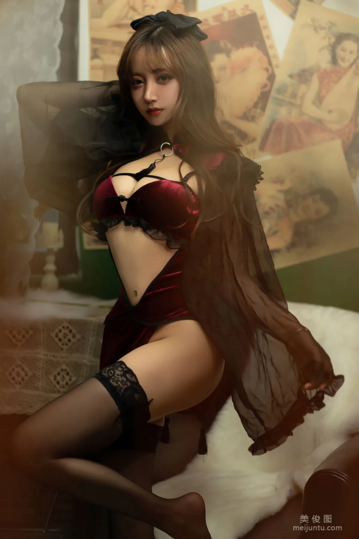 [Cosplay写真] 米线线sama - 红丝绒旗袍3