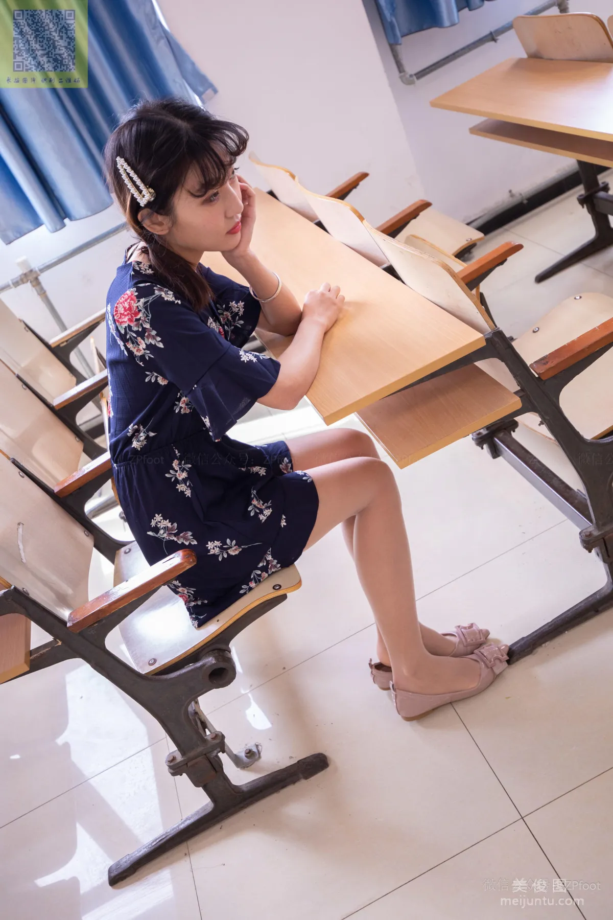 [山茶摄影LSS] NO.087 小雪 - 教室碎花裙 写真套图2