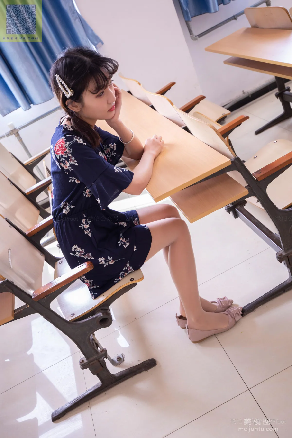 [山茶摄影LSS] NO.087 小雪 - 教室碎花裙 写真套图1