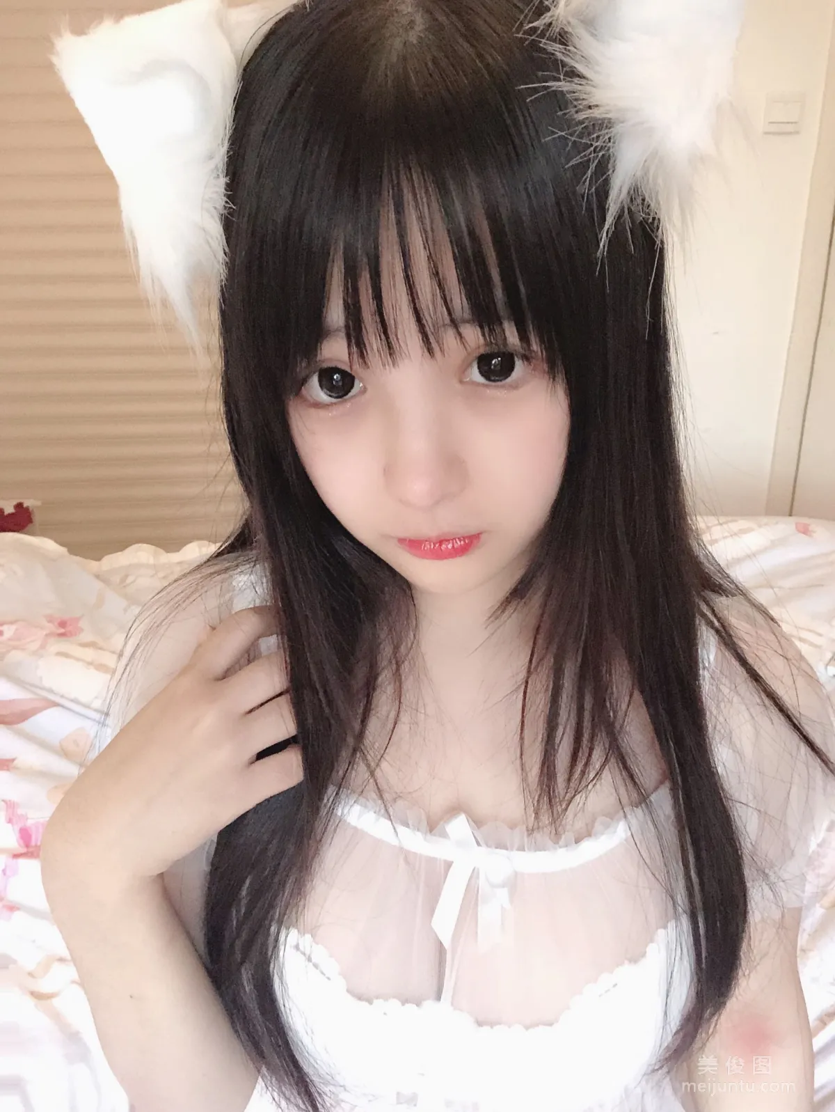 [Cosplay] 桜井宁宁 - 小白猫 蕾丝内衣 写真套图15