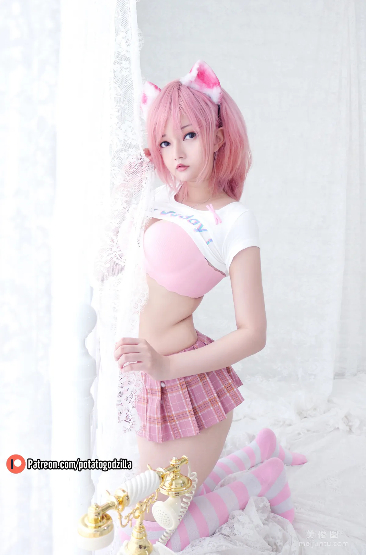 Coser小姐姐Potato Godzilla - Pink Casual 套图18