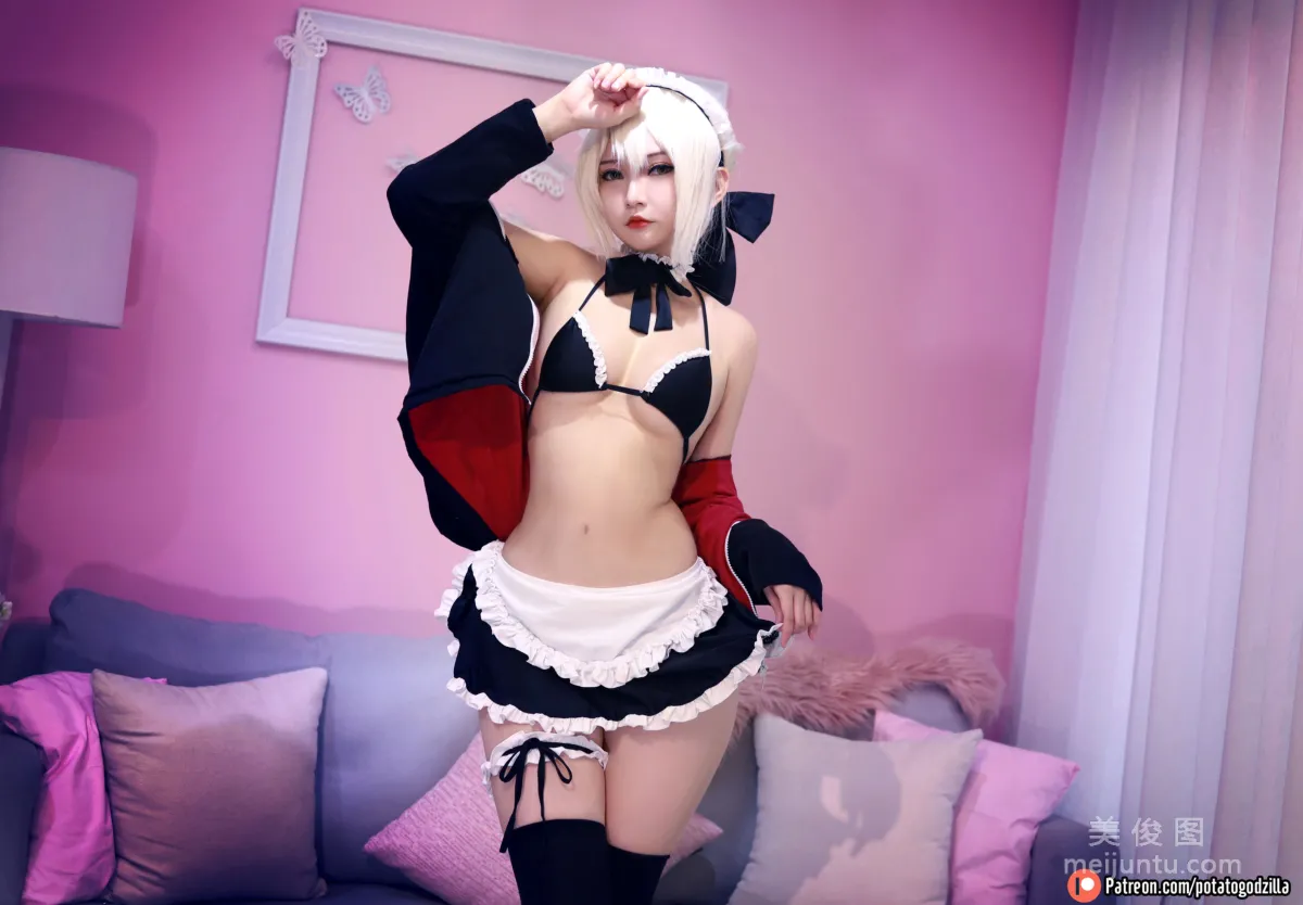 Coser小姐姐Potato Godzilla - Saber Alter Maid 套图19